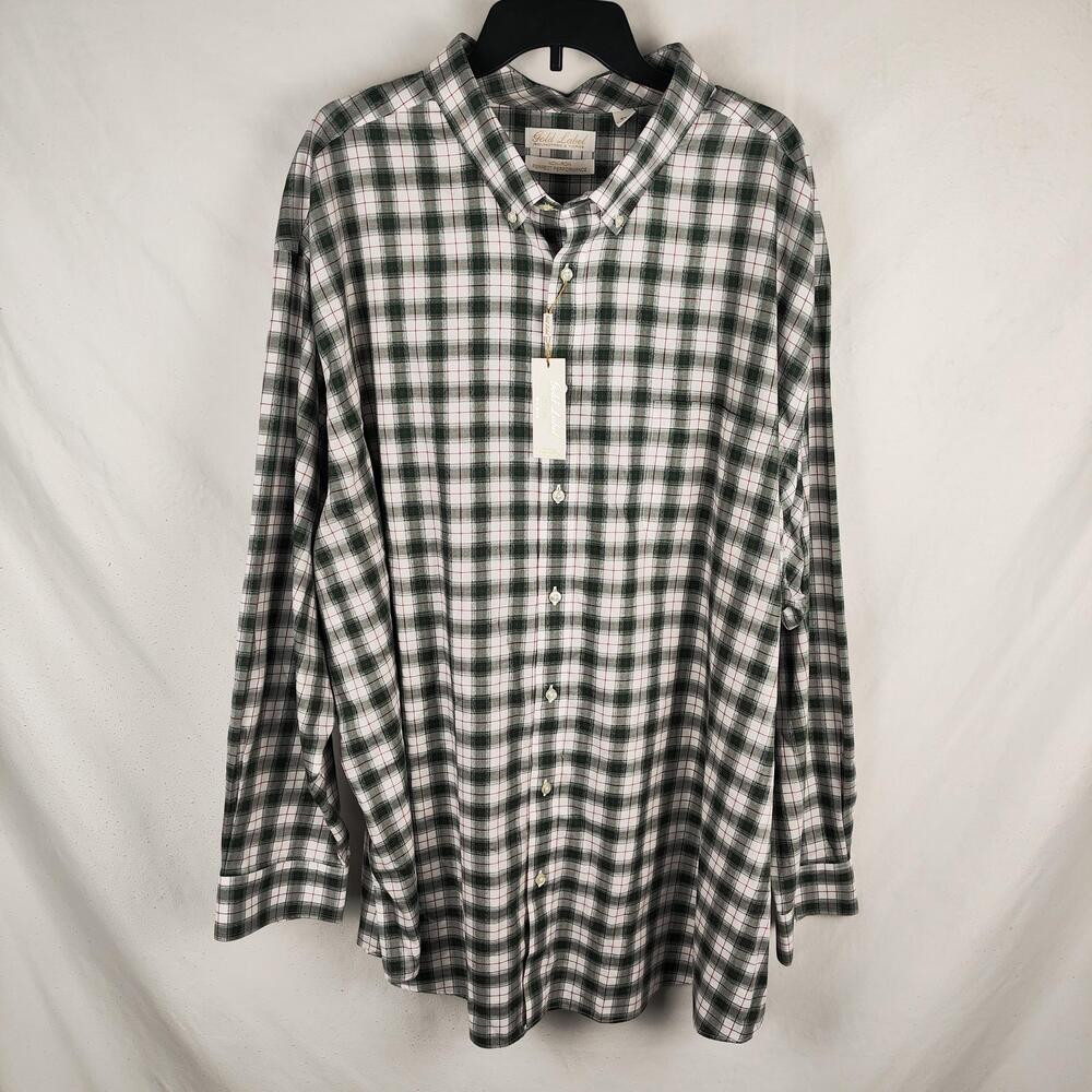 Gold Label Roundtree & Yorke Shirt Mens 4XB Green Plaid Non Iron Button Down